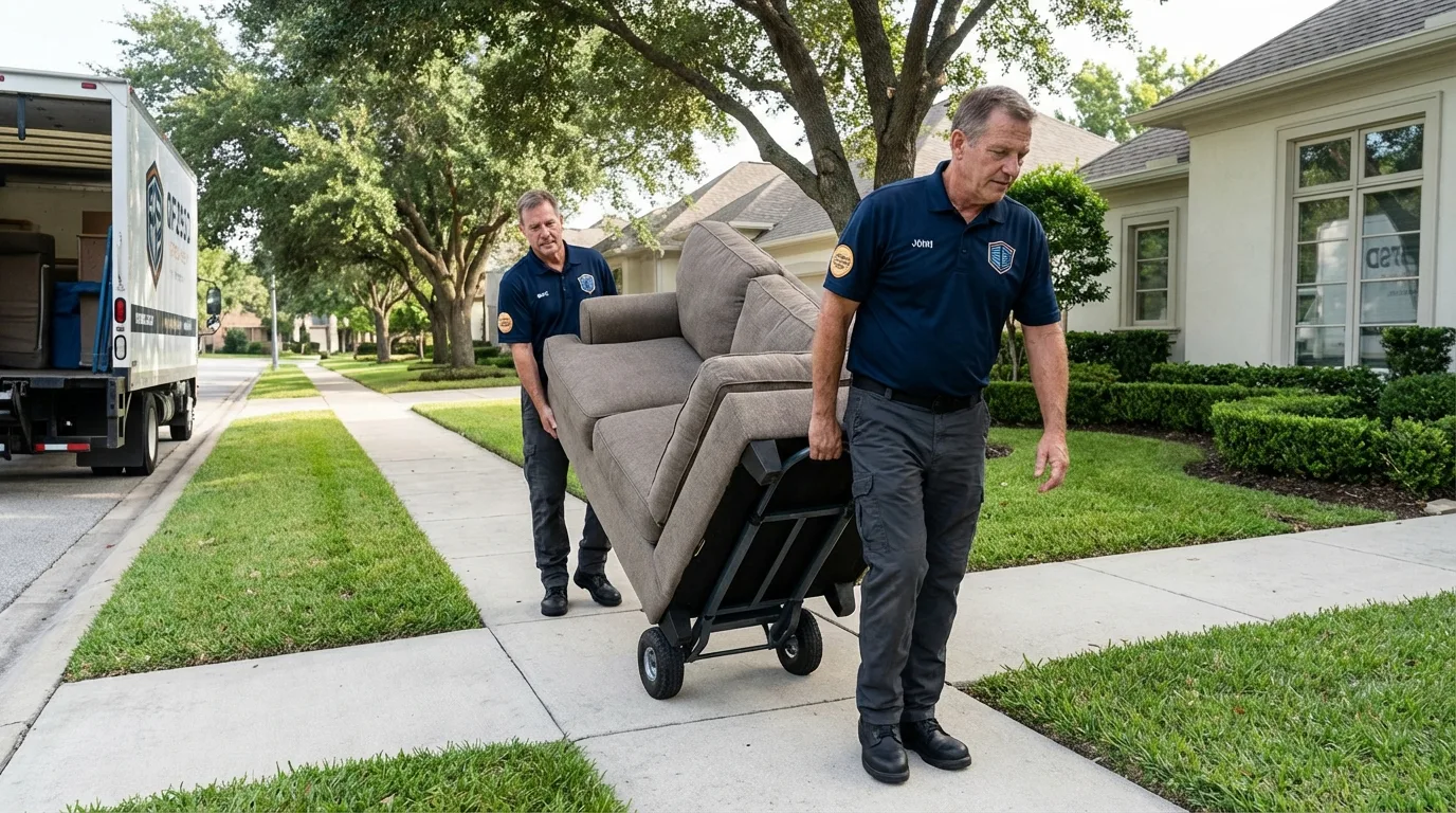 Local residential moving crew loading furniture in Streator, IL
