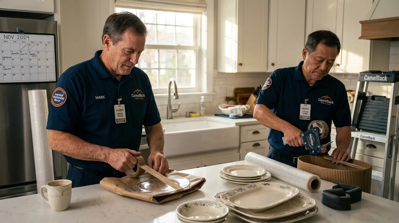 Professional crew packing kitchen dishware in Streator, IL